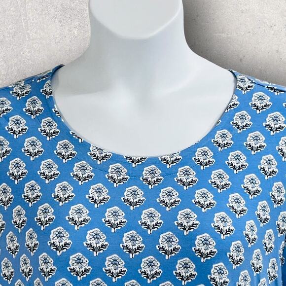 J Jill Boho Border Print Floral Blue Scoop Neck Top 3/4 Sleeve 4X - Picture 6 of 11